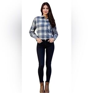 NEW Untuckit Volnay Plaid Button Down Western Shirt, Blue & Gray, Sizes 0 & 4